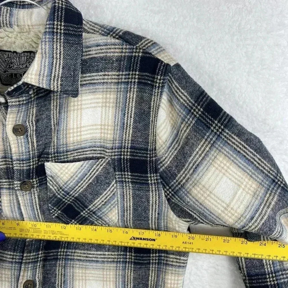 Brooklyn Cloth Mens S Heavy Flannel Sherpa Lined Shacket Windowpane Plaid Jacket - Picture 11 of 16